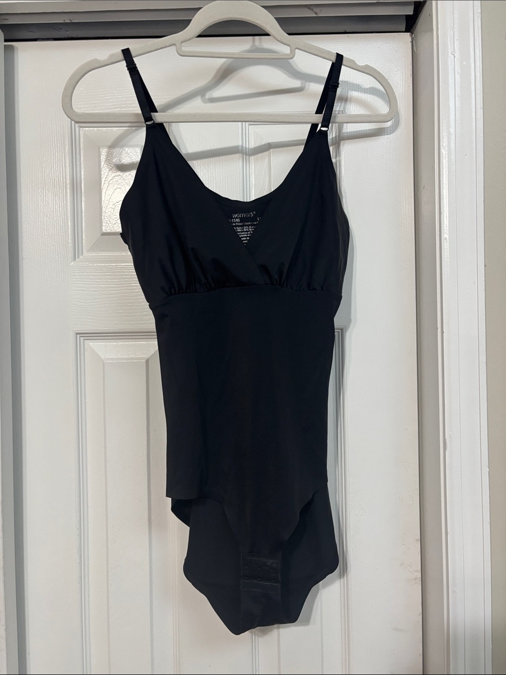 Warner's Black Nylon-Spandex Bodysuit with Printed Care Label